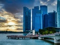 Singapore skyline at the Merlion fountain Royalty Free Stock Photo