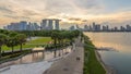 Singapore skyline panorama near Gardens by the bay with cloud forest, flower dome and supertrees day to night timelapse Royalty Free Stock Photo