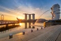 Singapore Skyline. Singapore`s business district, famous Merlion on sunrise