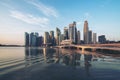 Singapore skyline at sunrise at Marina Bay