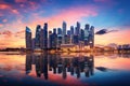 Singapore skyline at sunset. Singapore is the most populous city in Southeast Asia, Singapore skyline at sunset time in Singapore