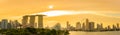 Singapore Skyline and view of skyscrapers on Marina Bay at sunset. Royalty Free Stock Photo