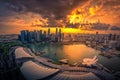 Singapore Skyline and view of skyscrapers on Marina Bay at sunset. Royalty Free Stock Photo