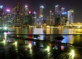 View of the Marina Bay Financial Centre in the evening in Singapore. Royalty Free Stock Photo