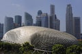 Beautiful scenic view of modern Singapore cbd central business district skyline and amazing Esplanade theater