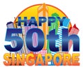 Singapore 50th National Day Skyline Circle Color Illustration Royalty Free Stock Photo