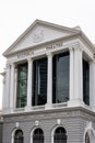 Victoria Theatre and Concert Hall building facade front view, in neo-classical style, national monument of Singapore