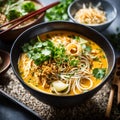 Singaporean Laksa Served in a Bowl with Condiments. Generative Ai. Ai