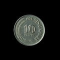 1971  Singaporean Ten Cents isolated on the black background Royalty Free Stock Photo