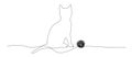 singe line drawing of a cat with ball of wool