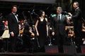 The Singer Andrea Bocelli,the baritone Gianfranco Montresor and the soprano Adriana Damato during the concert Royalty Free Stock Photo