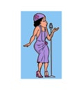 singer cartoon character singing jazz in a purple dress