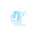 Singer, karaoke flat vector icon. Filled line style. Blue monochrome design. Editable stroke