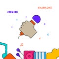 Singer, karaoke, hand with microphone filled line icon, simple illustration