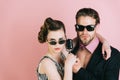 Singer man and woman with retro hair and makeup. Royalty Free Stock Photo