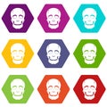 Singer mask icon set color hexahedron