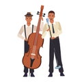 Singer and musician with a cello, flat colorful design