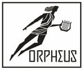 Singer and musician Orpheus. Stylized silhouette and inscription