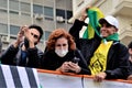 Singer Netinho vibrating and Congresswoman Carla Zambelli on the platform at the demonstration for the auditable printed vote