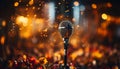 Singer performs on stage, microphone shines, audience celebrates music generated by AI Royalty Free Stock Photo