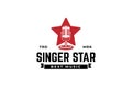 Singer star logo template. Microphone silhouette inside star. Icon for leading, song contest, event, karaoke, podcast