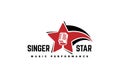 Singer star logo template. Microphone silhouette inside star. Icon for leading, song contest, event, karaoke, podcast