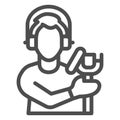 Singer with studio microphone line icon, Sound design concept, Man with microphone silhouette sign on white background
