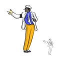 singer in white suit and a glove dancing with famous style vector illustration sketch doodle hand drawn with black lines isolated Royalty Free Stock Photo