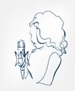 Singer women jazz microphone sketch line vector design Royalty Free Stock Photo