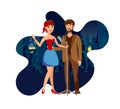 Singers Duet at Night Club Party Flat Illustration Royalty Free Stock Photo