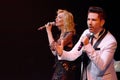 Singers Kristina Orbakaite and Avraam Russo performs on stage during the Viktor Drobysh 50th year birthday concert at Barclay Cent