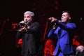 Singers Soso Pavliashvilli L and Stas Piekha R performs on stage during the Viktor Drobysh 50th year birthday concert