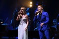 Singers Stas Piekha and Valeria performs on stage during the Viktor Drobysh 50th year birthday concert