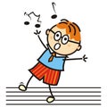 Singing baby boy, on the background are stave and musical notes, vector icon. Royalty Free Stock Photo