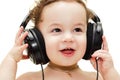 Singing baby wearing headphones Royalty Free Stock Photo