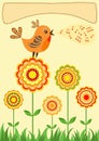 Singing bird. Greeting card.