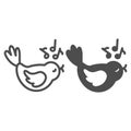 Singing bird with musical notes line and solid icon, gardening concept, bird sings a song vector sign on white Royalty Free Stock Photo