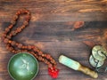 Singing Bowl, copper drums cymbals, Rudraksha beads for meditation