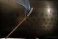 Singing bowl and incense sticks. The incense has almost burnt out Royalty Free Stock Photo