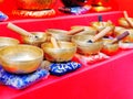 Singing bowl and other religious Tibetan musical instruments. Meditation and relax.