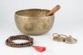 Singing Bowl, Prayer Beads and Meditation Bells. Royalty Free Stock Photo