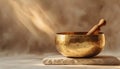 Singing bowl for relaxation massage and meditation. Himalayan and Tibetan alternative medicine concept