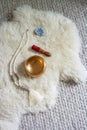 Energy Healing Tools on a White Rug Royalty Free Stock Photo