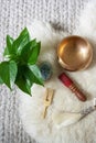 Energy Healing Tools on a White Rug Royalty Free Stock Photo