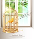 Singing Canary In Summer Time Illustration Royalty Free Stock Photo
