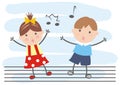 Singing chidren with music notes, eps. Royalty Free Stock Photo