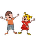 Singing children, girl and boy, vector icon