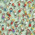 Singing children seamless pattern