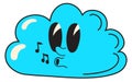 Singing cloud. Retro cartoon character color sticker