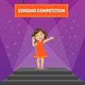 Singing Competition Banner Template, Girl Performing on Stage in Children Musical Show Vector Illustration